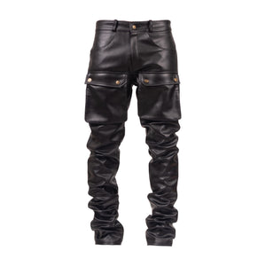 Black leather cargo pants