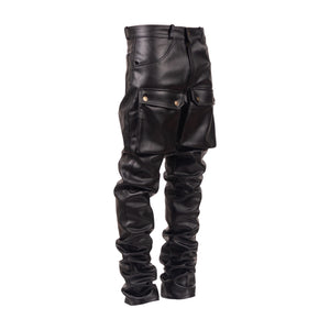 Black leather cargo pants