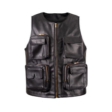 Load image into Gallery viewer, Black leather utility vest
