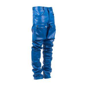 Royal blue leather cargo pants