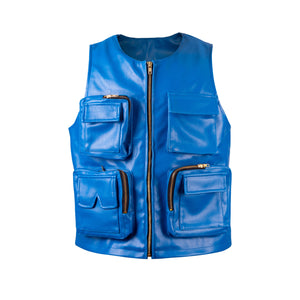 Royal blue leather utility vest