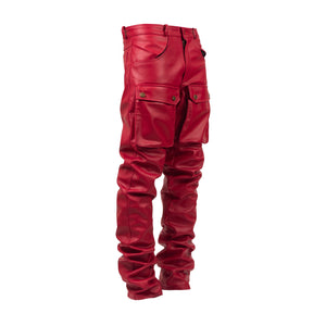 Red leather cargo pants