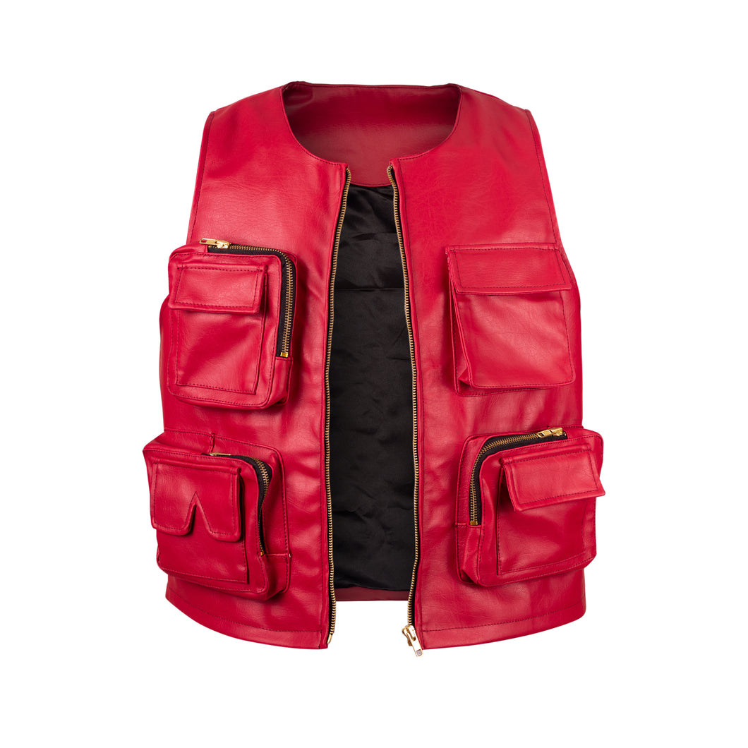 Red leather utility vest