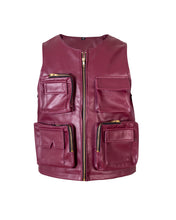 Load image into Gallery viewer, Wine leather utility vest

