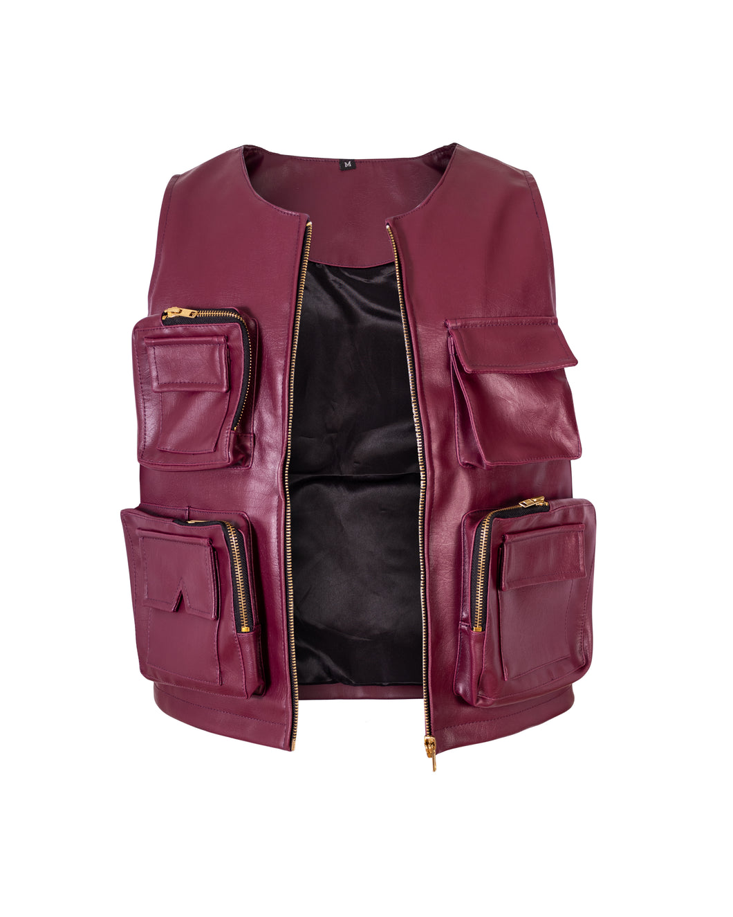 Wine leather utility vest