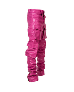Fuchsia leather cargo pants