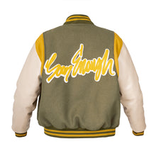 Load image into Gallery viewer, Olive Old English Collegiate Varsity Jacket
