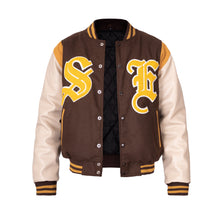 Load image into Gallery viewer, Brown Old English Collegiate Varsity Jacket
