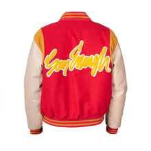 Load image into Gallery viewer, Red Old English Collegiate Varsity Jacket

