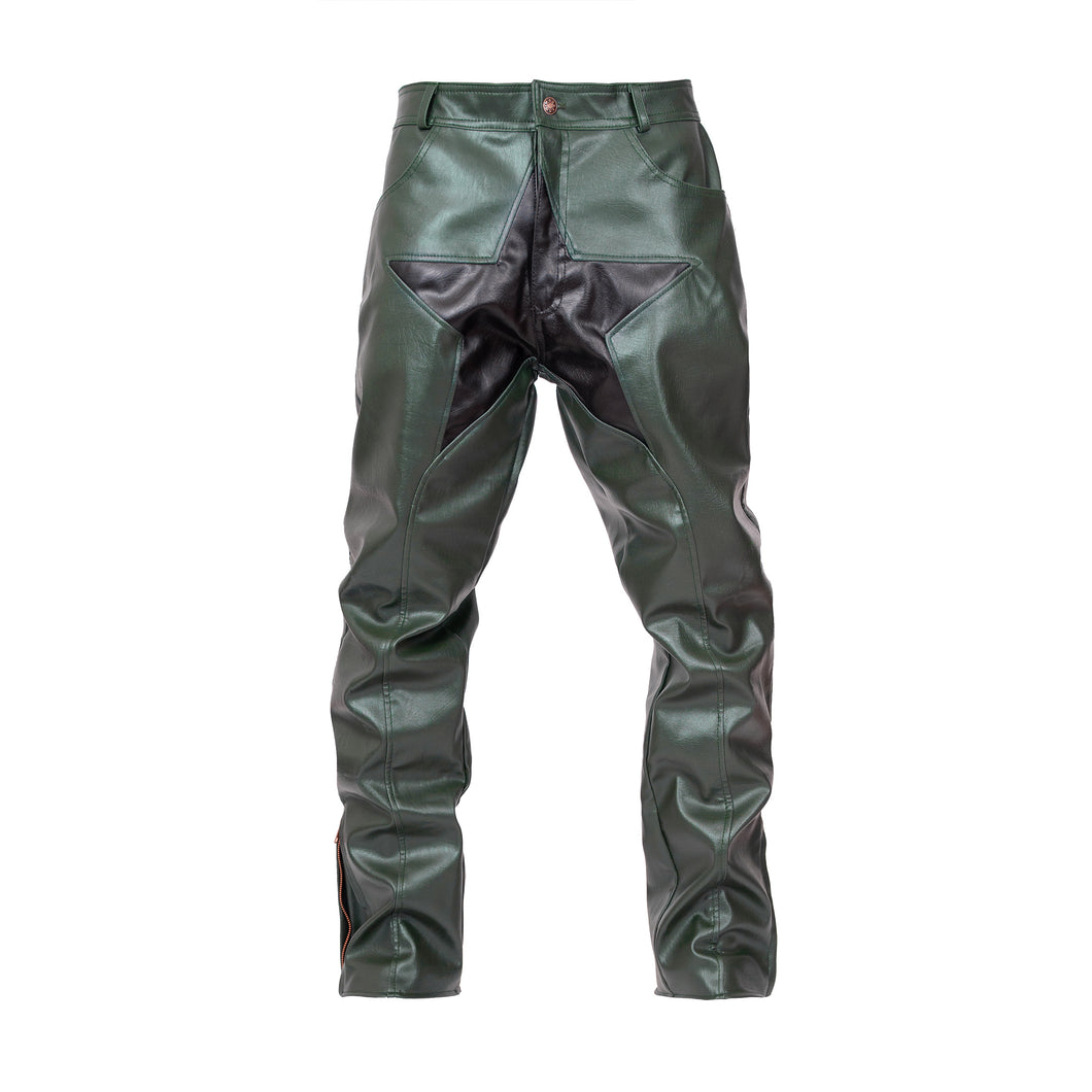 Forest Green Starboy Leather Pants