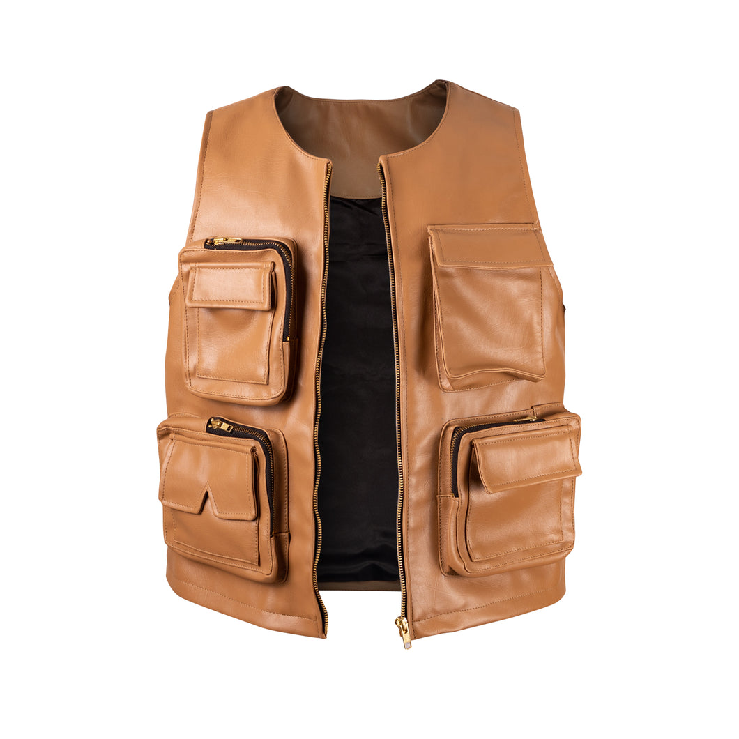 Nude leather utility vest