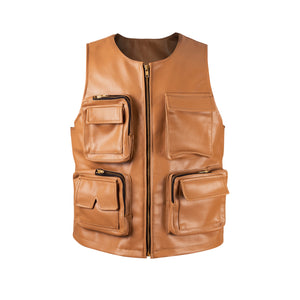 Nude leather utility vest